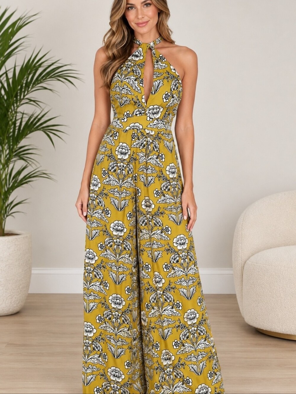 Maaji gold Floral Wide-Leg Jumpsuit